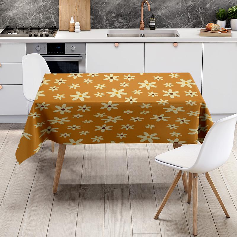 Floral Print Tablecloth Rustic Home Decor Washable Polyester Dining Cover Yellow White Flower Design for Kitchen Decoration