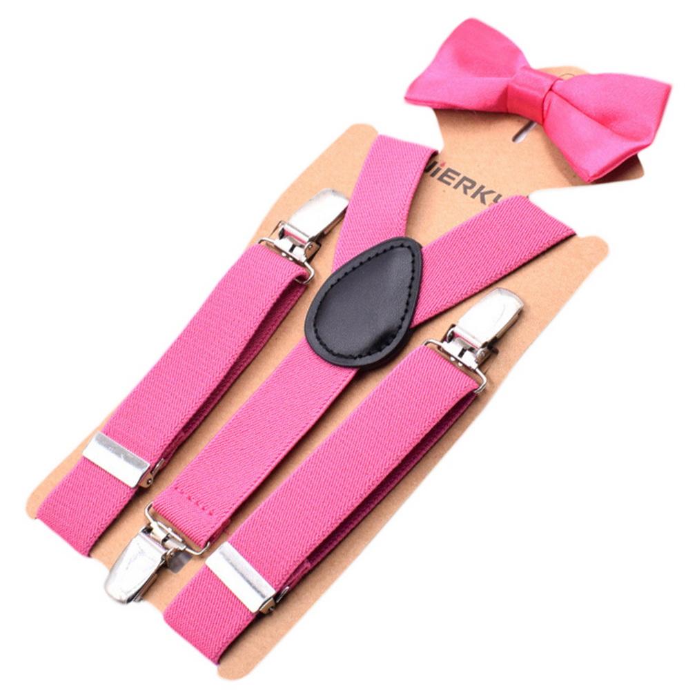 Kids 3-Clip Suspender & Bow Tie Set Adjustable Elastic for 5-8Y Boys Party Wedding School Accessories