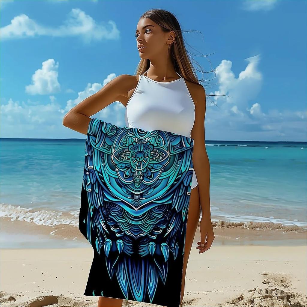 Owl Lines Pattern Beach Towel for Family Stuffs Friend Gift Quick-Dry Sand Free For Bath Yoga Beach Camping Swimming GYM Travel