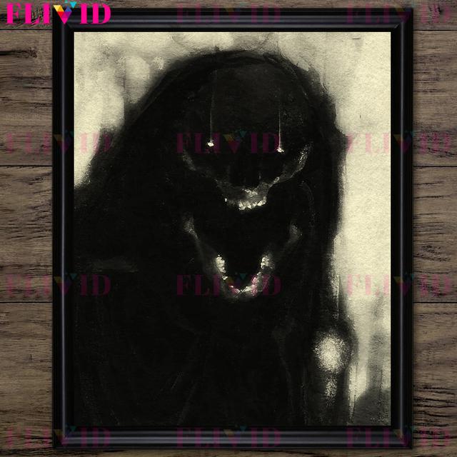 Strašlivý démonický stín, retro nástěnná malba na plátně, duchové v džungli, černo-bílé umělecké plakáty a tištěné dekorace pro dům