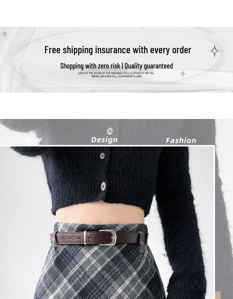 Women's High Waist Plaid Wool A-Line Skirt - Retro Style for Spring and Autumn