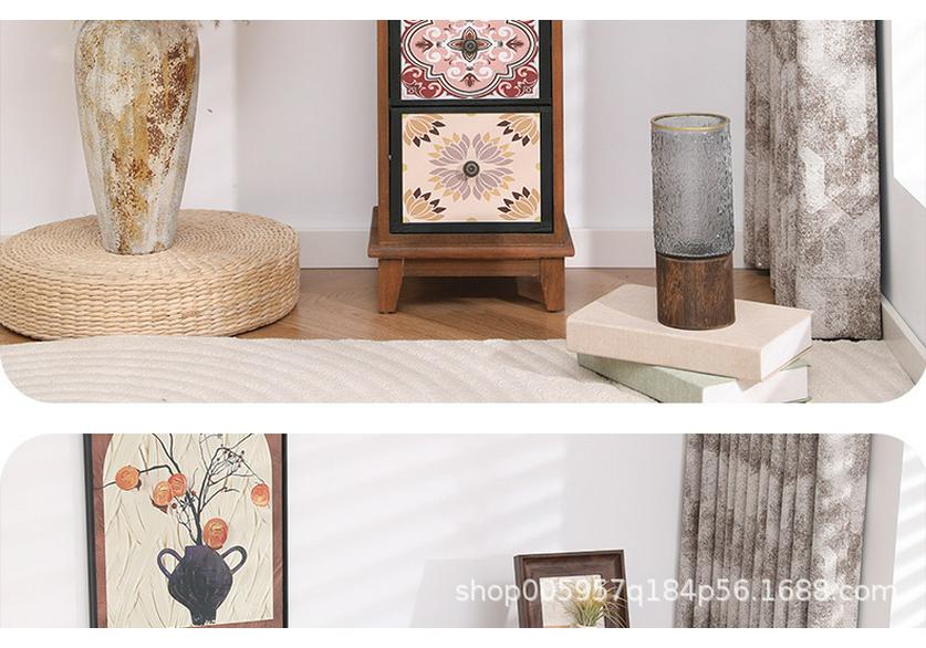 American Solid Wood Narrow Retro Painted Drawer Cabinet - Bedroom & Small Apartment Side Storage.