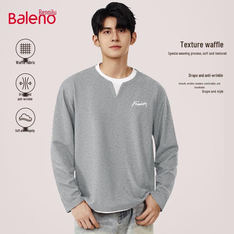 Baleno Men's Waffle Knit Faux Two-Piece Long Sleeve T-Shirt