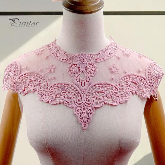 Lace Embroidered Fake Collar Hollow See-through Lace Flower Pattern False Collar Lace Embellished Clothing Accessory