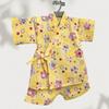COSSA Jinbei Suit for Sizes and Short Made in Suitable for Fireworks and Elastic Hemp Leaf Pattern Size Girls, Kids, 110, 120, 130, 140, 150, Sleeve,