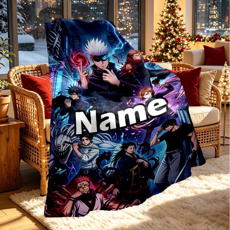 Custom Name Personalized Demon Slayer Print Blanket, Home Decor, Bedroom, Sofa, Camping, Couch, Gifts for Birthday Christmas