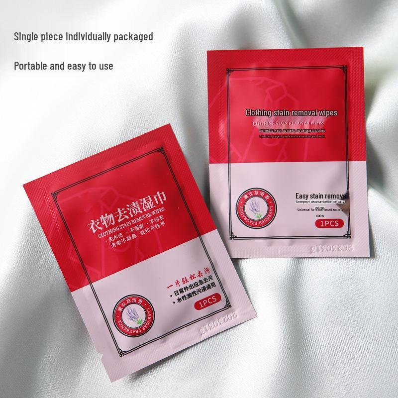 Portable Gentle Stain Remover Wipes - Safe for White Shirts, No-Wash Formula, De-Oils Shoes, Individually Packaged