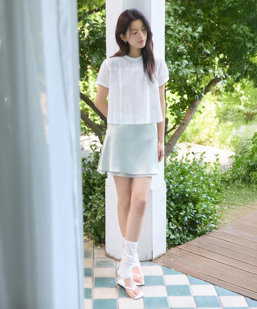 Adowl Satin Flare Layered Mini Skirt - Mint