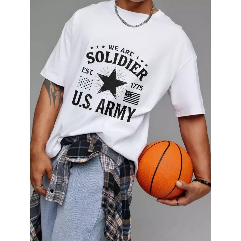 Bílé tričko s potiskem vojáka U.S. Army a designem hvězdné vlajky pro volnočasové nošení