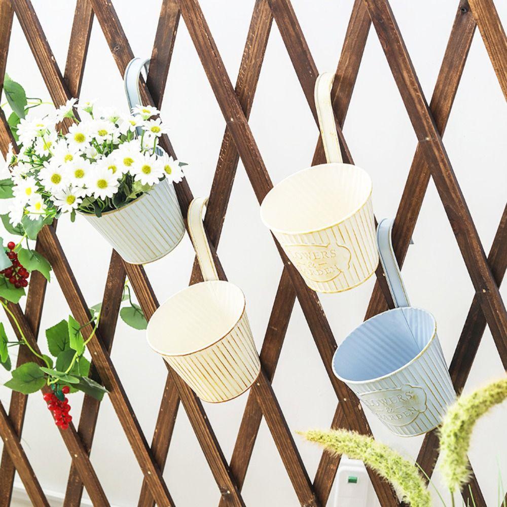 Metal Hanging Flower Pots Wall Mounted Drainable Hanging Planter with Hooks Railing Flower Planter Indoor Balcony
