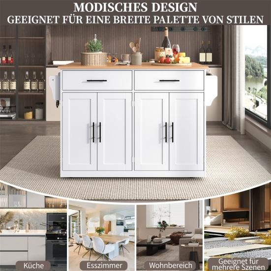 Serving Trolley with Folding Table Top, 120x46(70)x91cm, White, with Castors And Interchangeable Wooden Legs, Ideal for Kitchen And Dining Room