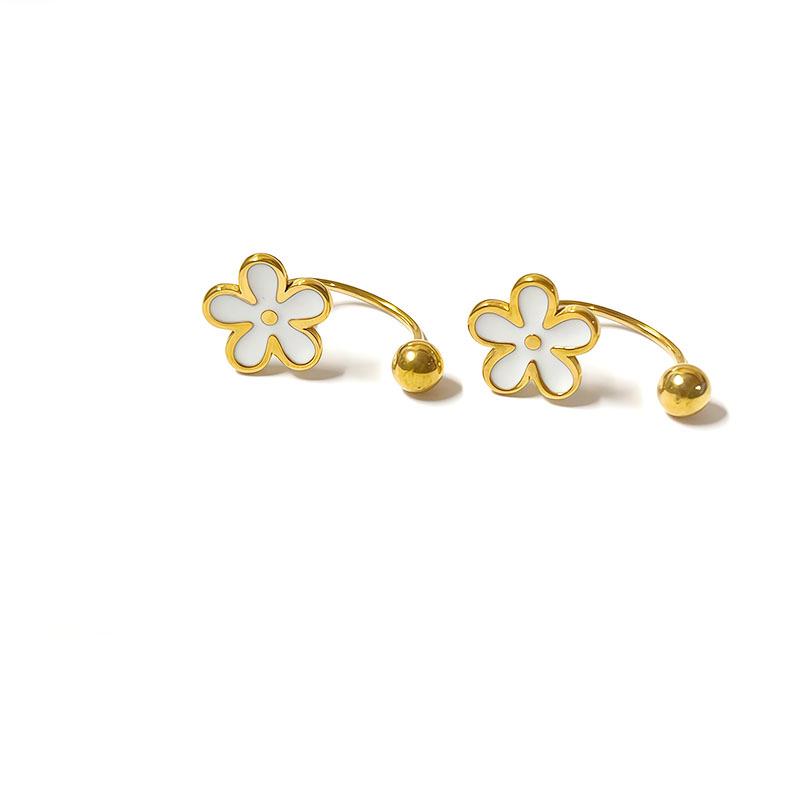Elegant U-Shaped Black Titanium Four-Leaf Clover Flower Stud Earrings for Women