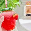 Summer Cute Strawberry Straw Water Bottle Cartoon Food Grade PP Milk Coffee Straw Cup for Home Drinkware