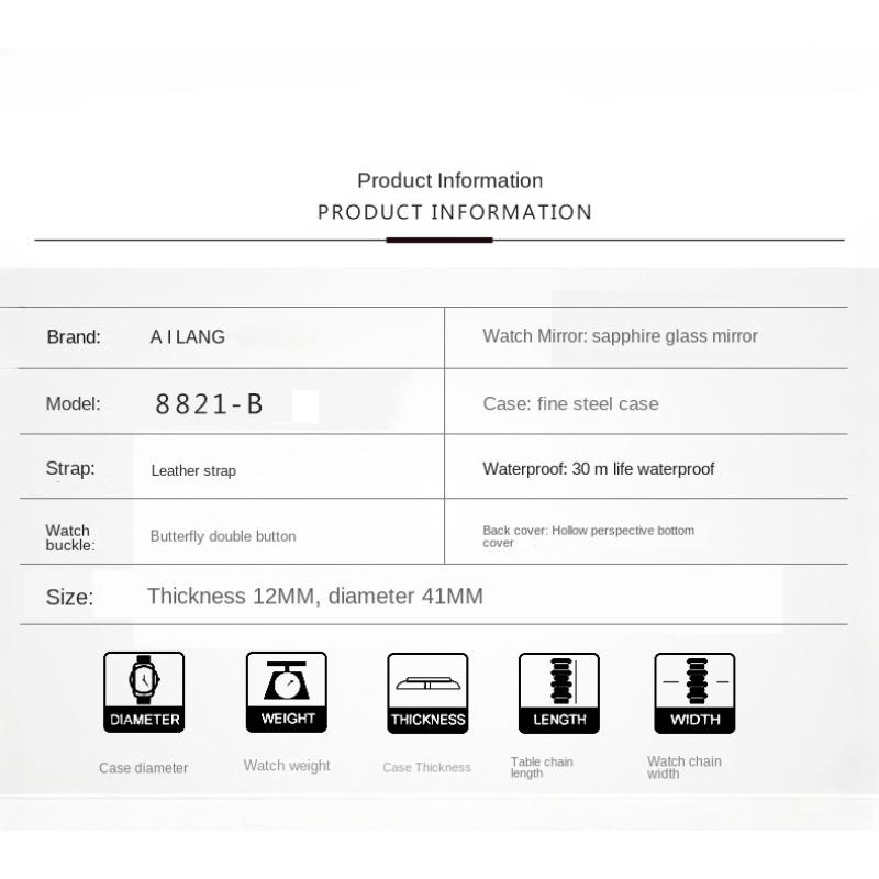 AILANG Herrenuhr, vollautomatische mechanische Uhr, doppeltes Schwungrad, wasserdicht, Kalendergürtel, Herrenuhr