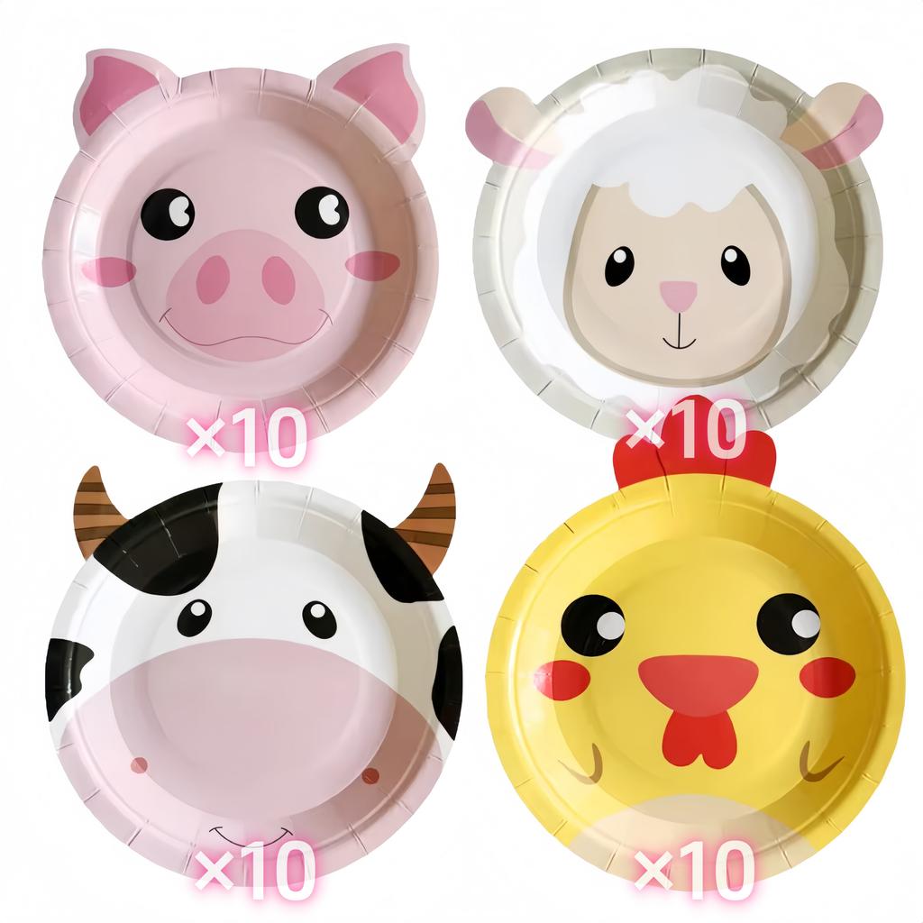 10Pcs Farm Animals Party Paper Plates Cute Cow Sheep Duck Chick Plate Kids Birthday Party Supplies Baby Shower Favors