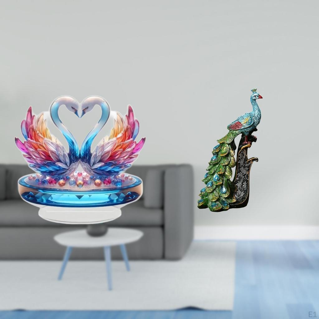 Acrylic Swan And Peacock Sculpture Elegant Tabletop Centerpiece Animal Statue for Office Bedroom