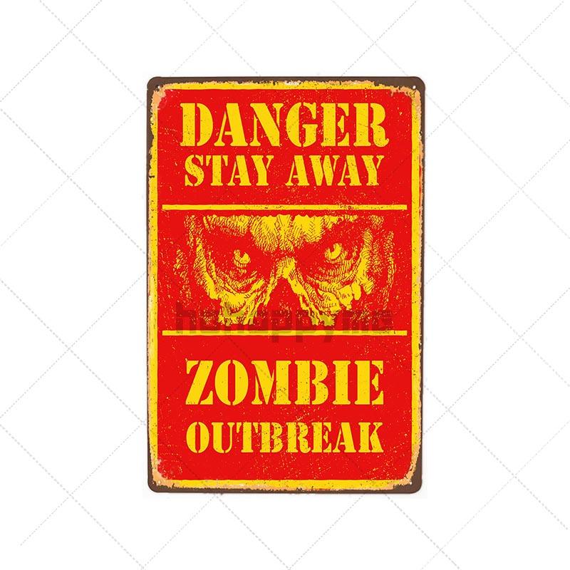 Danger Zombies Zone Retro Sign Metal Plaque Vintage Bar Pub Wall Decorative Plates Funny Poster Home Decor 20x30 CM