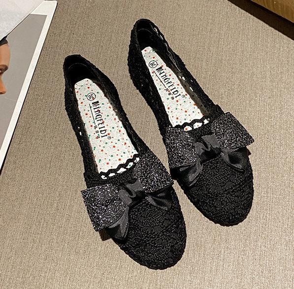 Fashion 2025 Spring Summer Breathable Air Mesh Flats Women Cut Out Bowknot Shoes Lace Loafers Ladies Barefoot Mocassines Mujer Boat Shoe