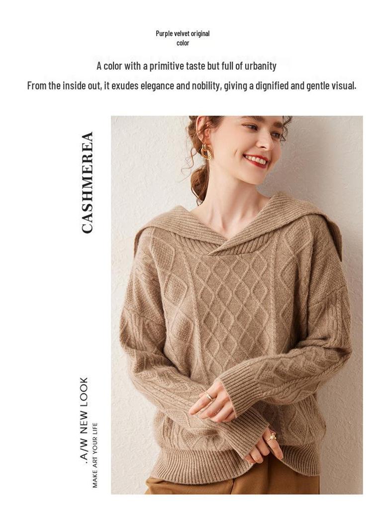 2024 Women's Heavyweight Cashmere Cable Knit Sweater - Thick, Loose Pullover Ideal for Autumn/Winter