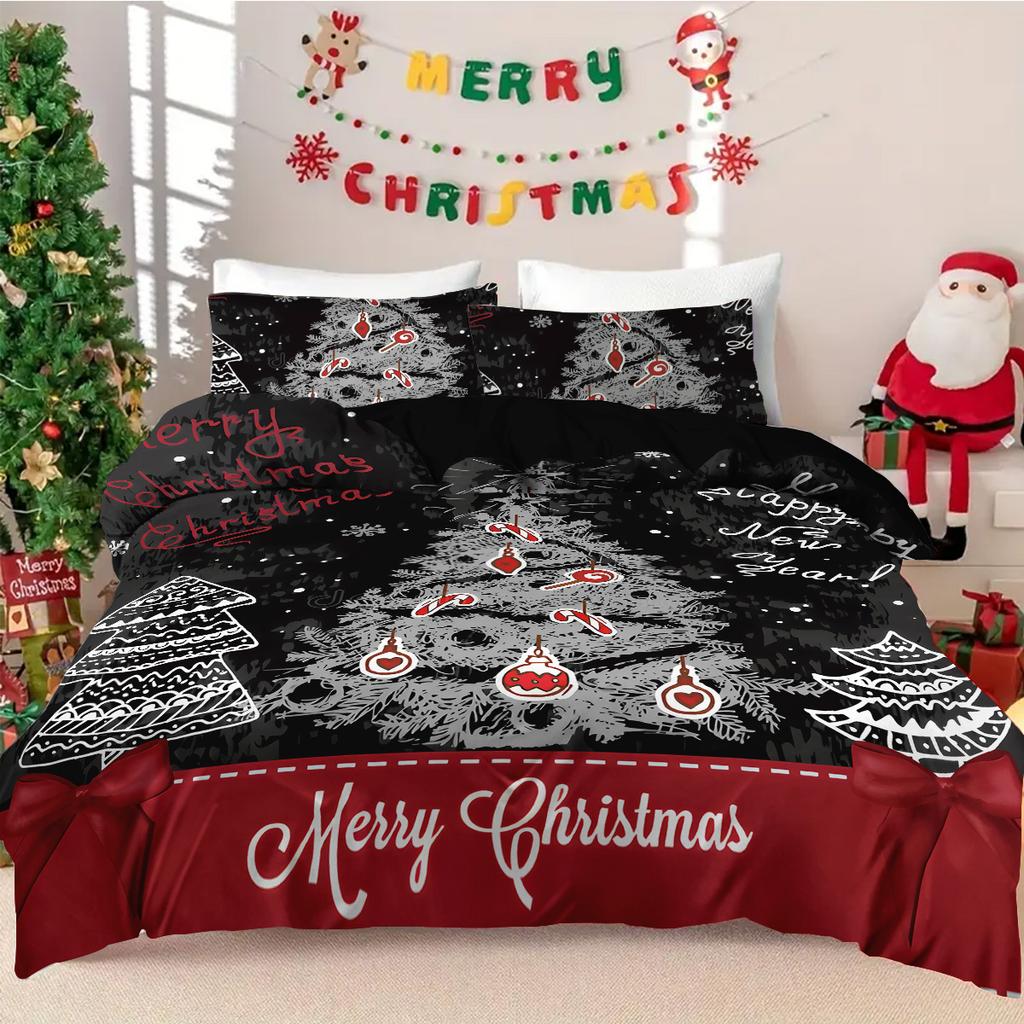 3-piece Christmas Tree Printed Coreless Bedding Set, Soft and Comfortable, Suitable for Various Sizes of Dormitory Bedrooms