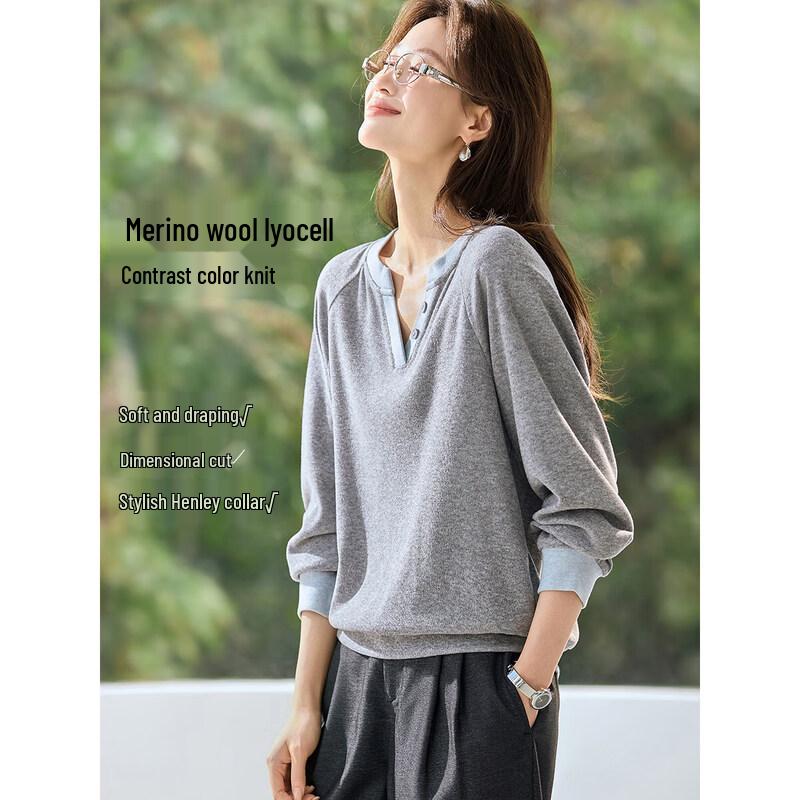 Mohan Yimei V-Neck Color Block Pullover Sweatshirt 2XL