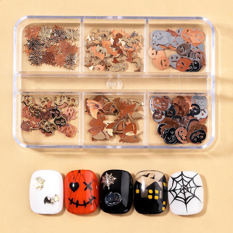 2024 Halloween Nagelkunst Set: Totenkopf, Geist, Spinne & Fledermaus Legierungsdekorationen