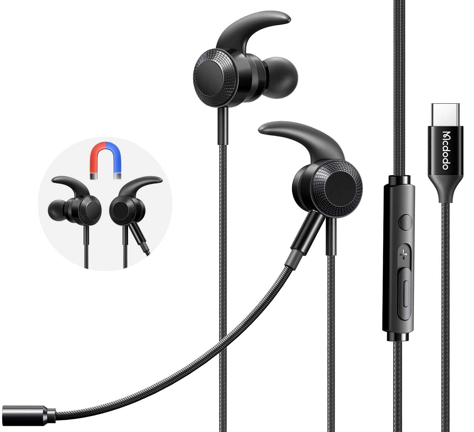 

Mcdodo Type-C Gaming Earphones with Detachable Mic, Wired Earphones, In-Ear Headset, Deep Bass, Compatible with PS4, PS5, Smartphones, and Mobile