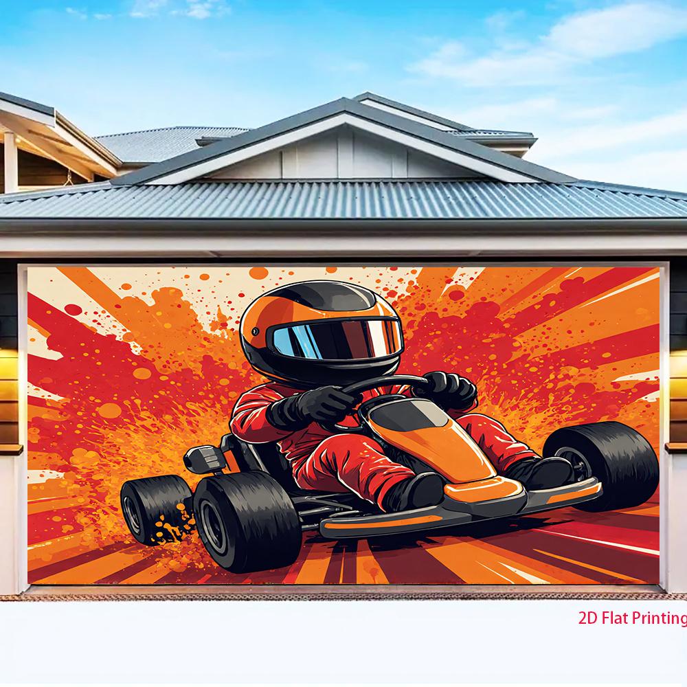 2D plane, illustration of kart driver in one racing suit, providing a perfect backdrop for your party