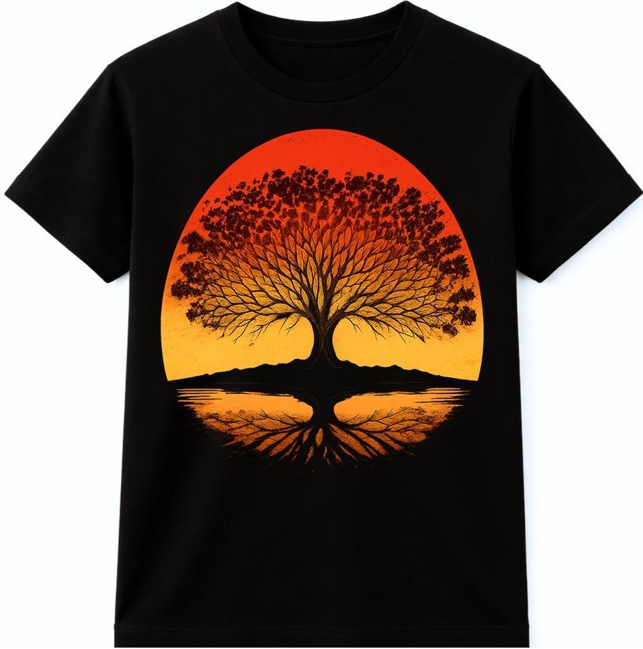 Tree of Life T Shirt Sunset Spiritual Nature Silhouette Graphic Tee Top