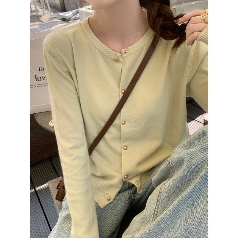 Neuer grauer Strick-Cardigan Damen Herbst Außen-Design Pulloverjacke Frühherbst Dünn Langarm-Oberteil Damen