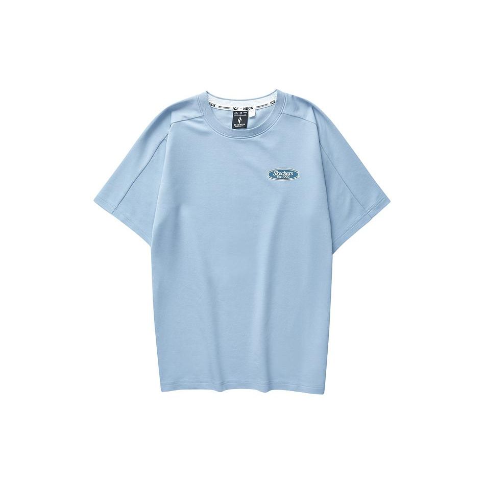Skechers Comfortable Breathable Loose Round Neck Short Sleeve T-Shirt Men Tops Rain-Blue L224M021-0163 XXL