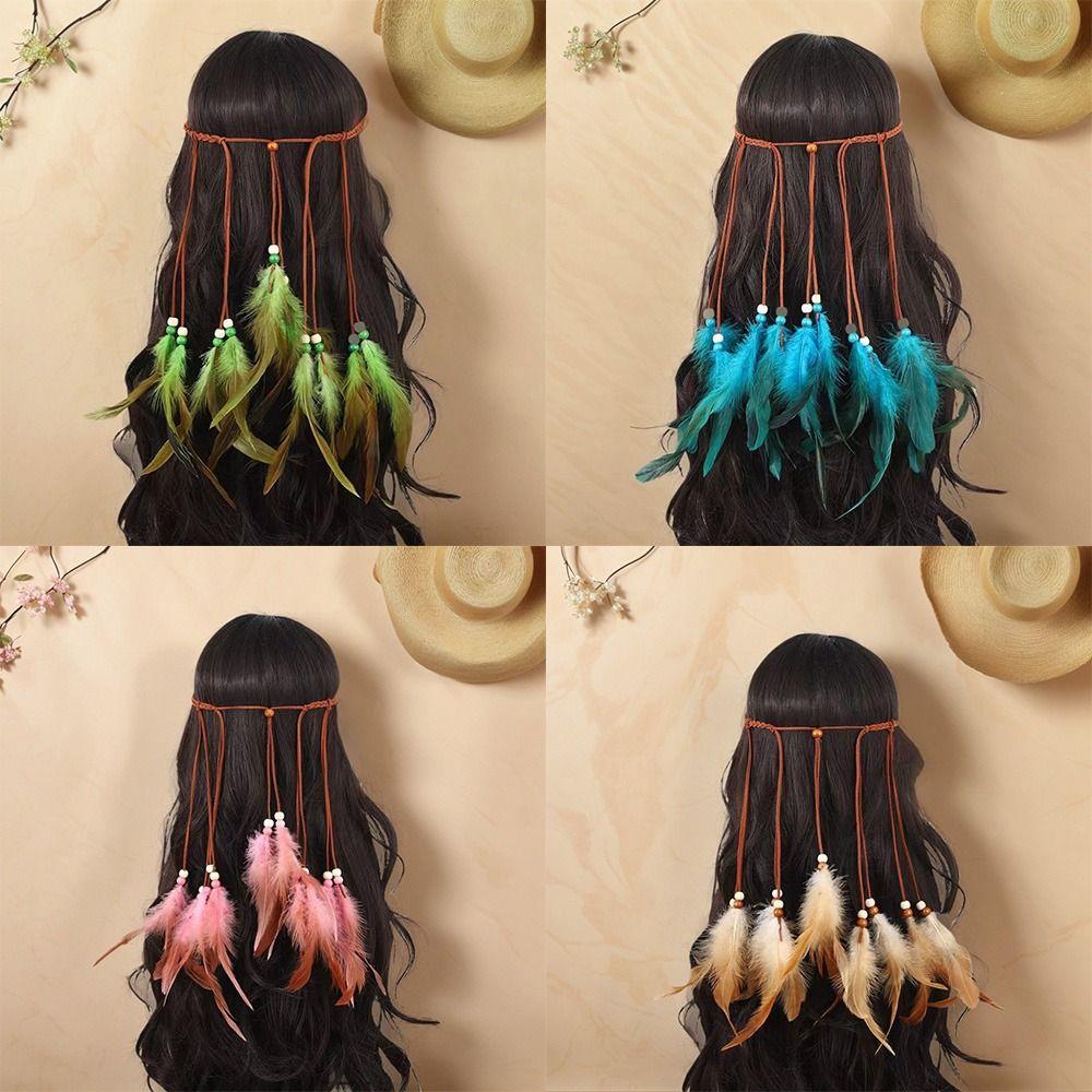 Ethnic Style Beaded Tassel Headband Adjustable Tassel Headdress Bohemian Headband Music Festivals