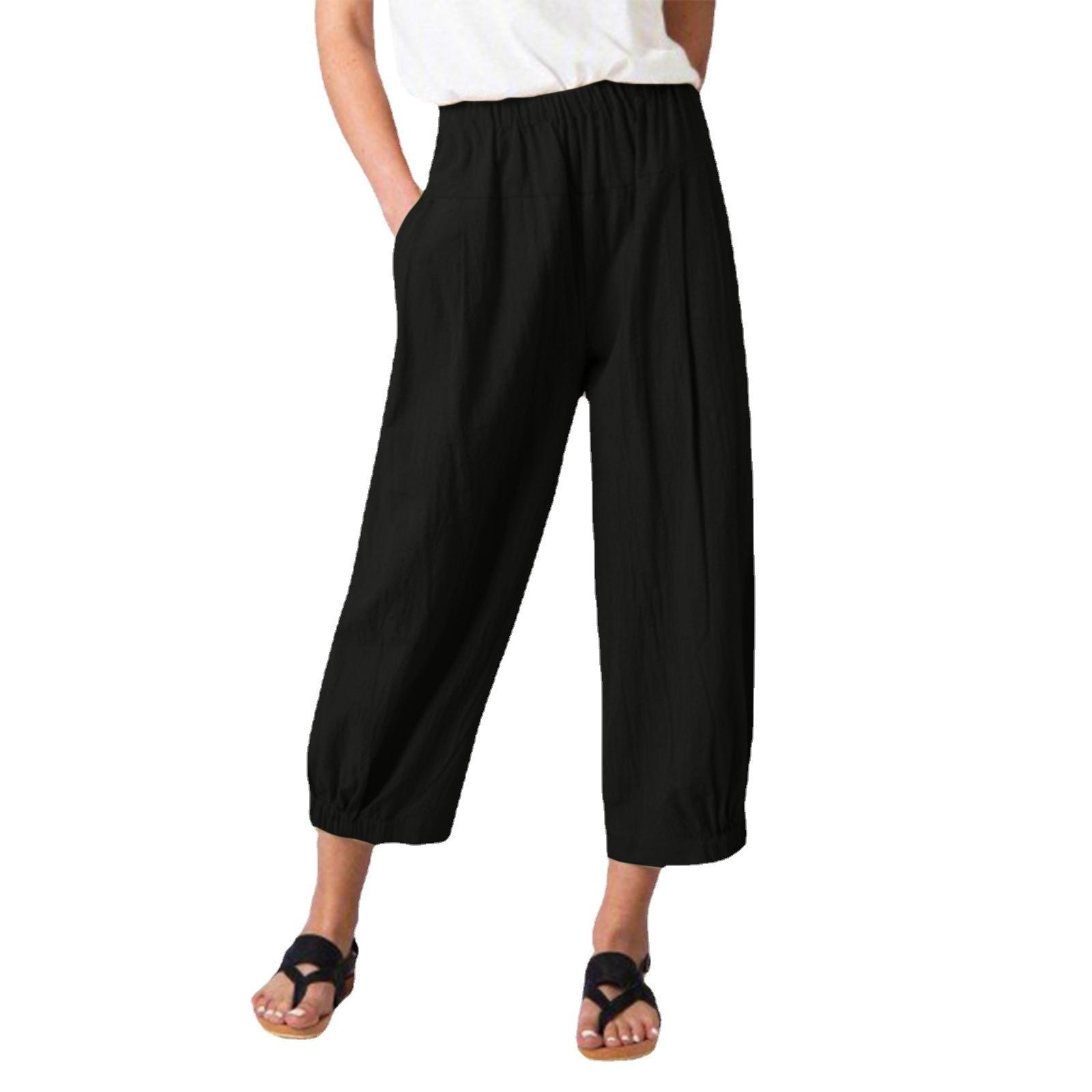 

Women s Loose Haren High Waist Nine Points Wide Leg Pants XXXL темно-сірий