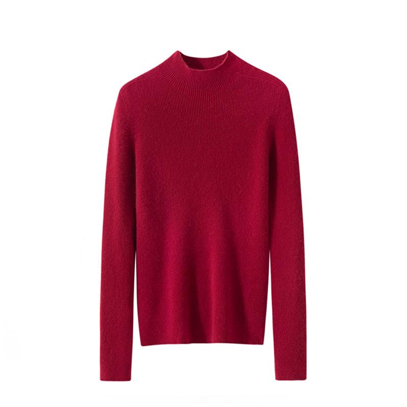 Women's Cashmere Striped High Neck Slim Fit Long Sleeve Top