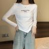 Spring Short Drawstring Top for Women's New Round Neck Inner Bottoming Shirt Fashionable Slim and Long Sleeves