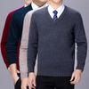 Men's Versatile V-Neck Cashmere Sweater: Warm Autumn/Winter Knit for Middle-Aged & Young Adults