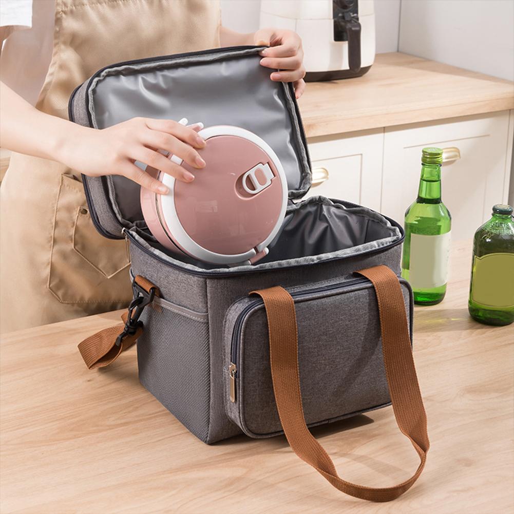 13L Expandable Food Bag with Side Pockets Portable Insulation Handbag Dual Compartments Insulated Lunch Bag for Camping Picnic