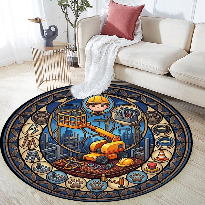 Construction Tools Circle Round Area Rug Under Office Chairs Bedroom Living Room Home Decor