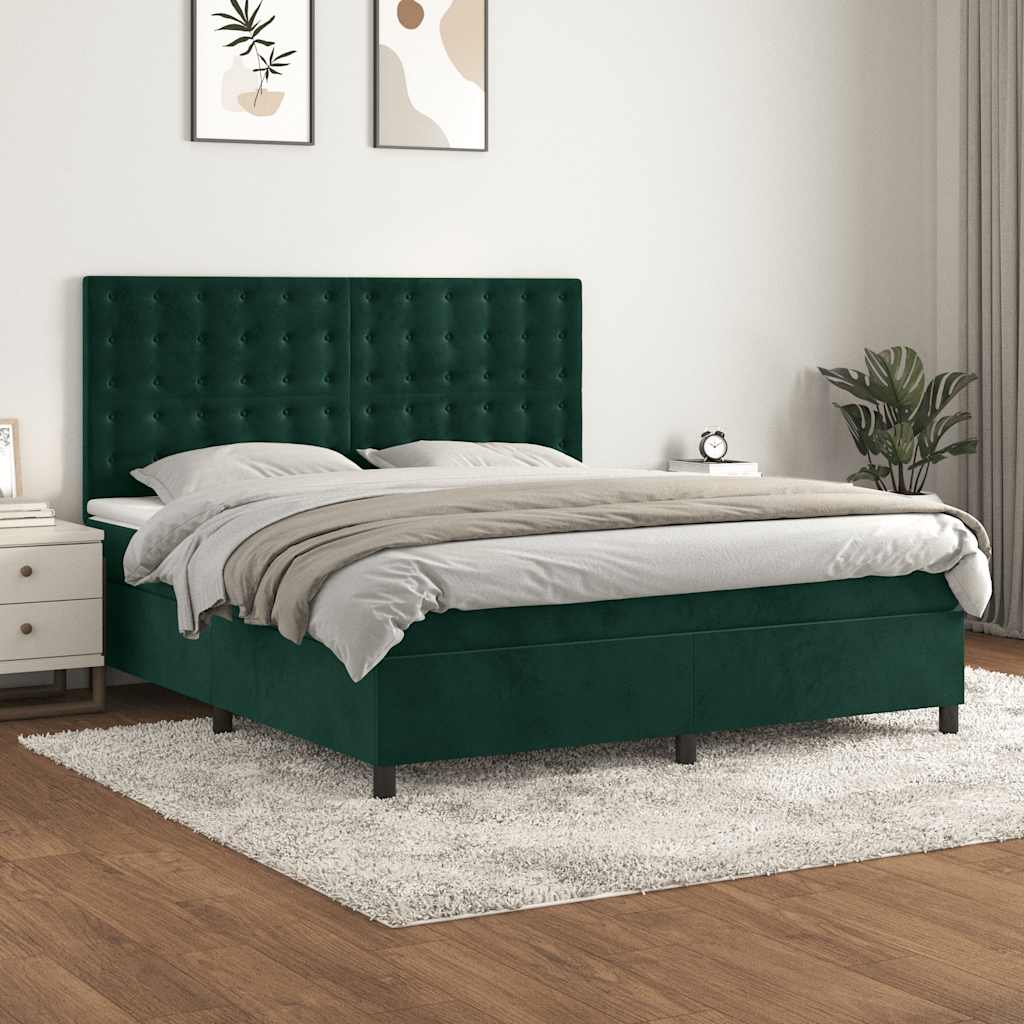 Box Spring Bed with Mattress Dark Green 160 x 200 cm Velvet