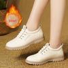 Women's Fleece-Lined White Leather Sneakers: Warm Winter Fashion - Soft Upper & Casual Style for Middle-Aged and Elderly.