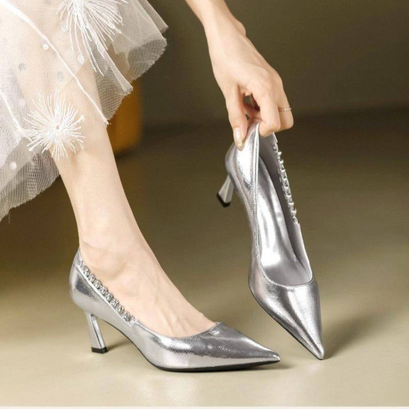 Stiletto Heels with Femininity Silver Senior Sense Women's Shoes Not Tired Feet 2025 Autumn Beautiful High-heeled Sandals
