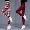 Frühling Herbst Dünne Milchseide Karierte Leggings, Dehnbare Skinny Knöchellange Hosen für Damen Außenbekleidung