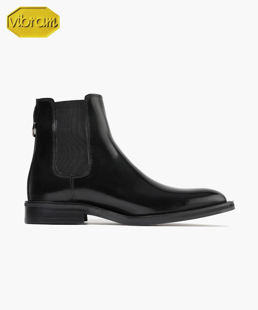 Firenze Atelier [Vibram] Slim Round Toe Standard Rubber Sole Chelsea Boots 9430 [Black Box]