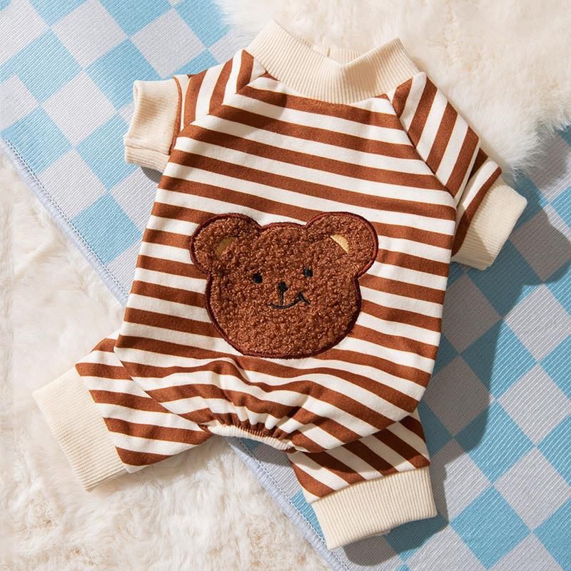 Cute Bear Striped Four-legged Loungewear Blue Cat Puppet Cat Spring and Autumn Thin Kitten Milk Dog Pet Cat Clothes