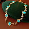 Turquoise Blue Diamond Flower Stud Earrings Necklace Light Luxury Niche Clavicle Chain Premium Jewelry Set
