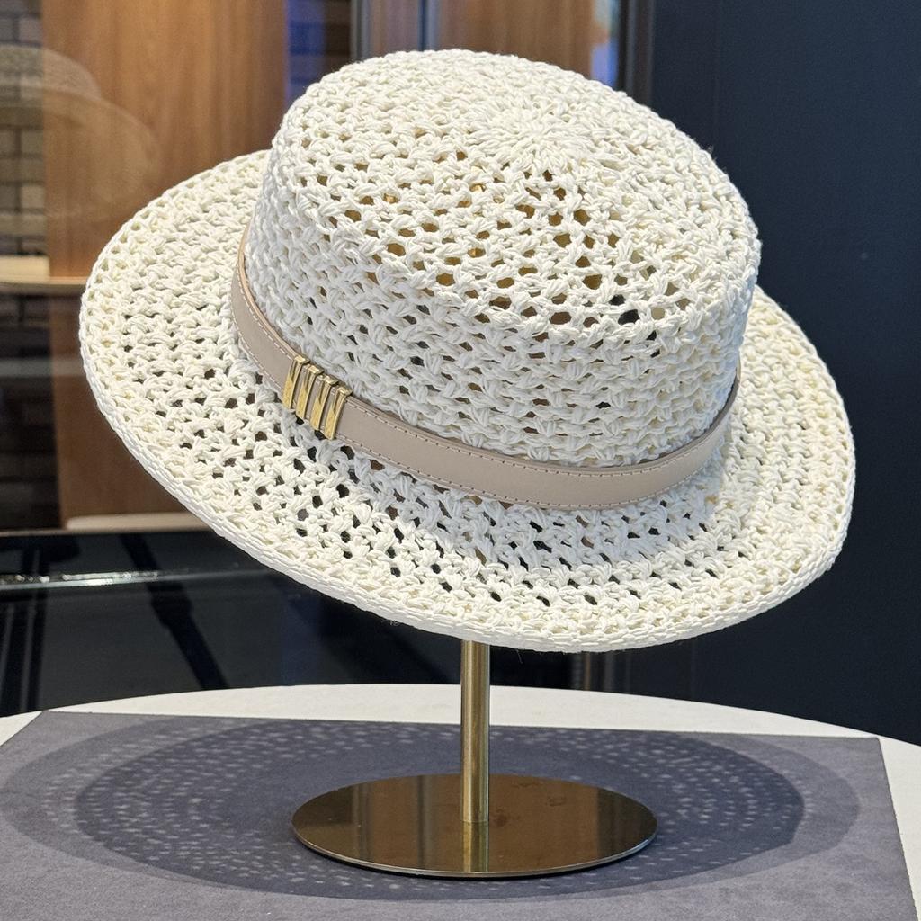 Women's Summer Straw Woven Flat Top Hat Seaside Vacation Outdoor Sun Protection Sunshade Hat