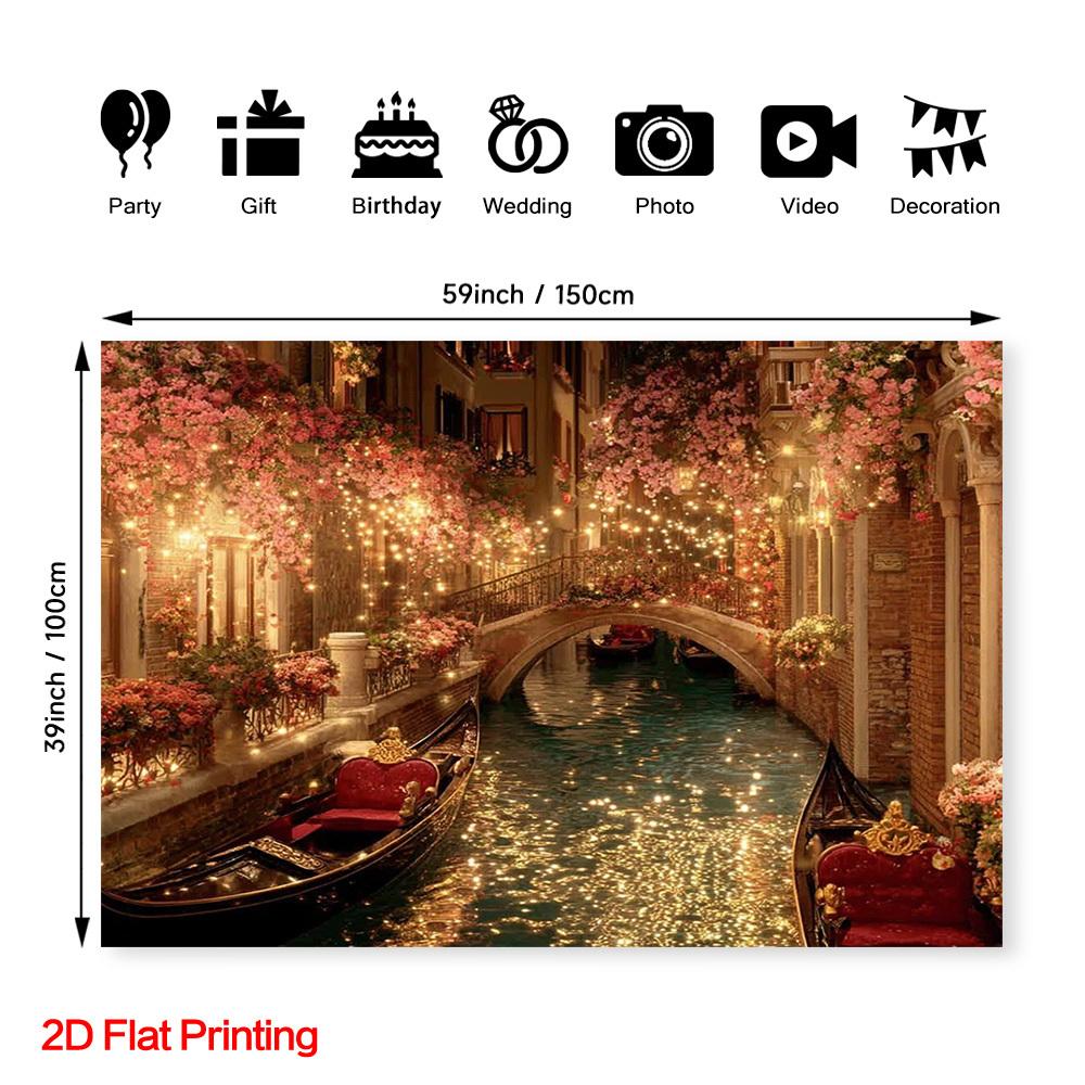 One piece of two-dimensional flat-printed romantic Venice canal scene photography background fabric, made of polyester fabric