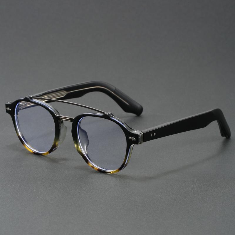 Women's Blue Transparent Double-Beam Acetate Glasses Frame with Flat Lenses & Blue Light Blocking Option