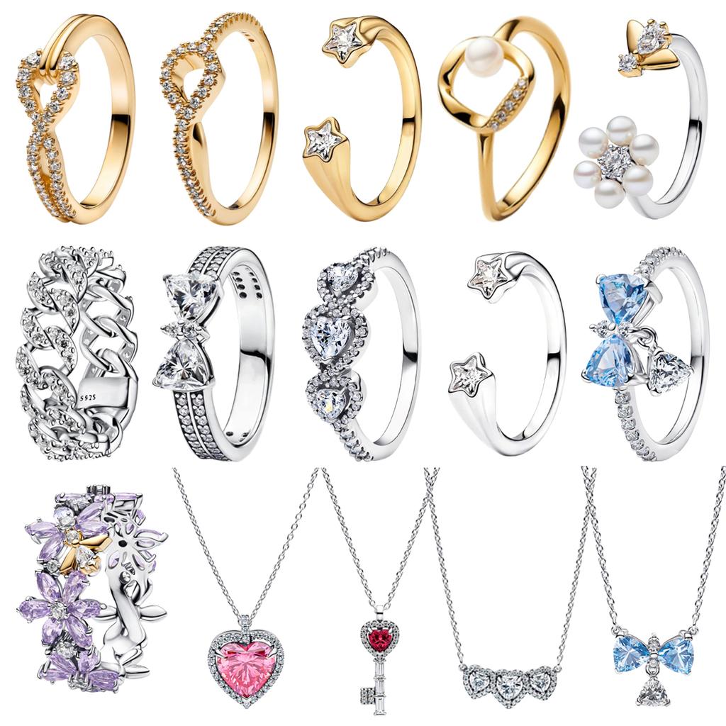Luxury Original 925 Silver Heart-shaped Bow Flower Ring Fit Women's High-end Jewelry Parties Valentine's Day Gifts