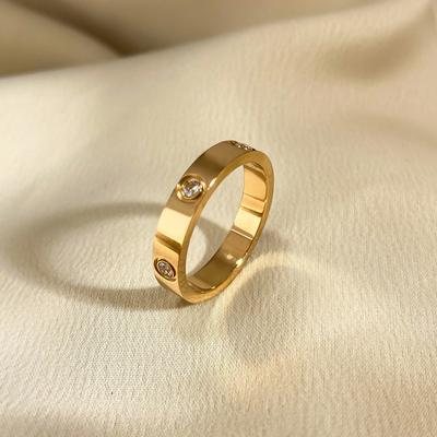Trendy Stainless Steel Rose Gold Color Love Ring for Women Men Couple Shiny Zircon Rings Zircon Wedding Gift